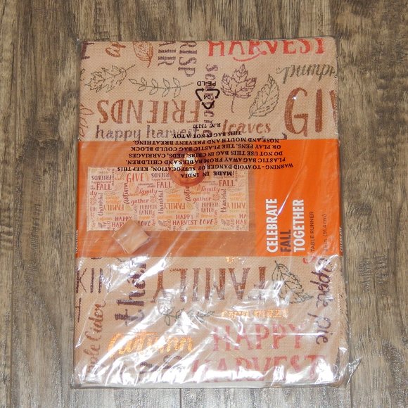 New Fall Together Table Runner Kohl's Celebrate Tan Words Leaves 13" x 36" NWT - Picture 1 of 3